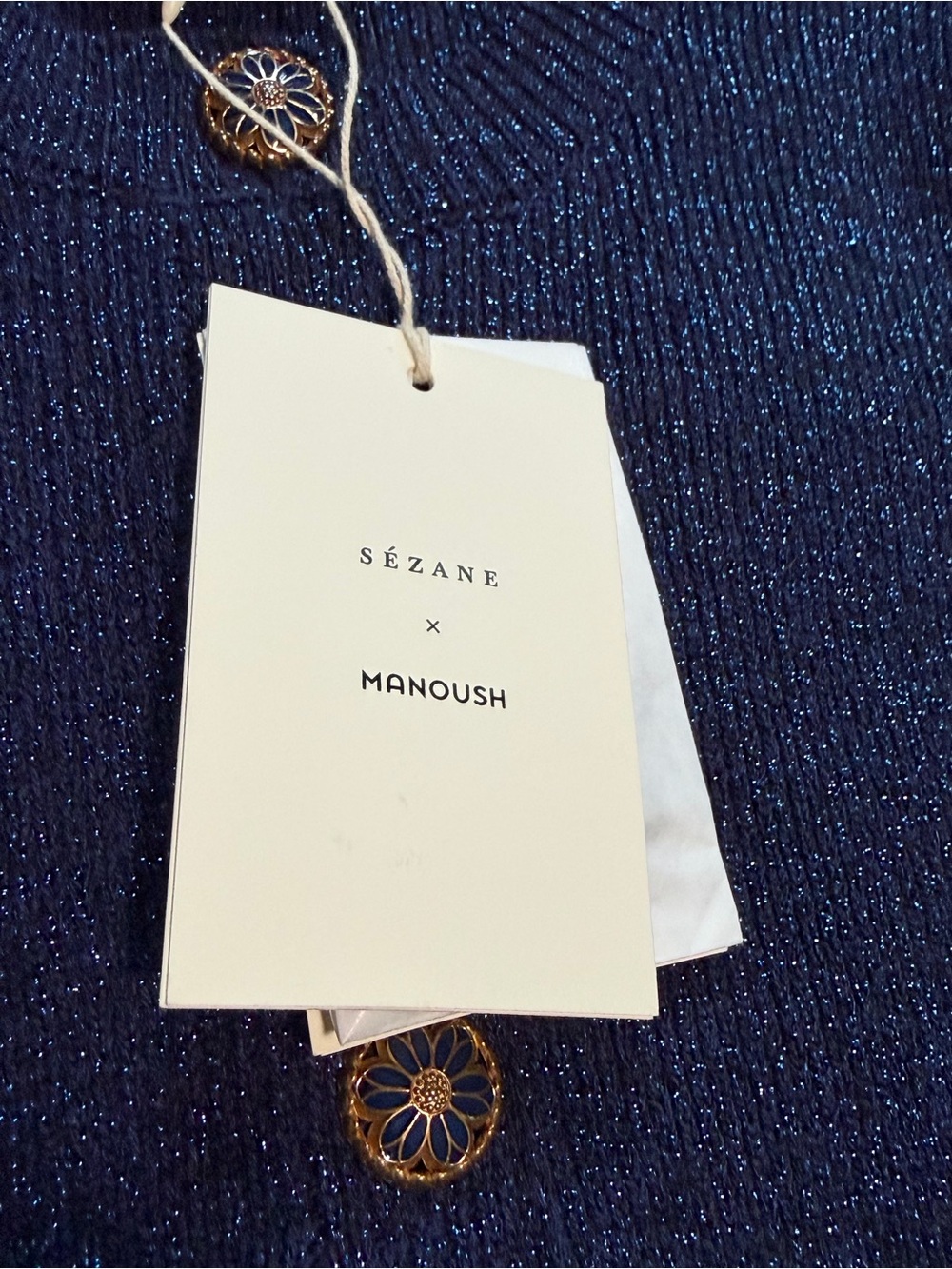 NWT Sézane x Manoush Vera Sweater in Marine Blue Metallic Knit - Size Medium - Picture 5 of 6